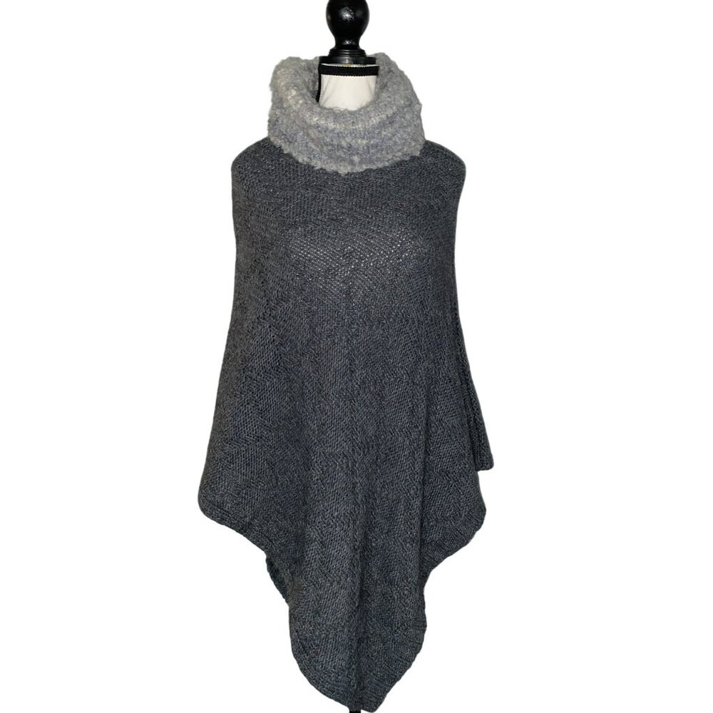 Cocogio Knit Poncho Acrylic/Wool/Viscose/Alpaca Blend Textured Collar One Size F